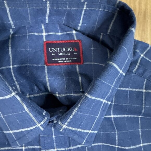 Untuckit Mens Blue Plaid Long Sleeve Button Up Shirt Size Medium - Picture 2 of 6